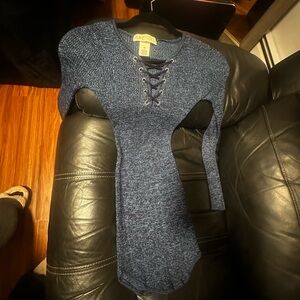 Blue Knit Lace-Up Sweater Dress